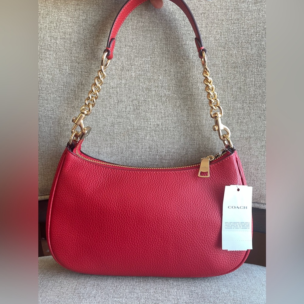 ‼️last one‼️NWT!COACH TERI SHOULDER BAG(COACH CV934)GOLD/BOLD RED Holiday gift - Picture 2 of 16